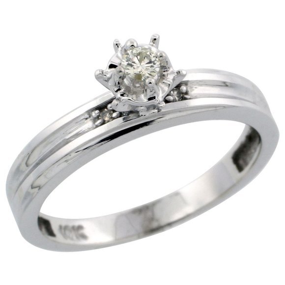New Solid 10K White Gold Real Natural Diamond Engagement Ring